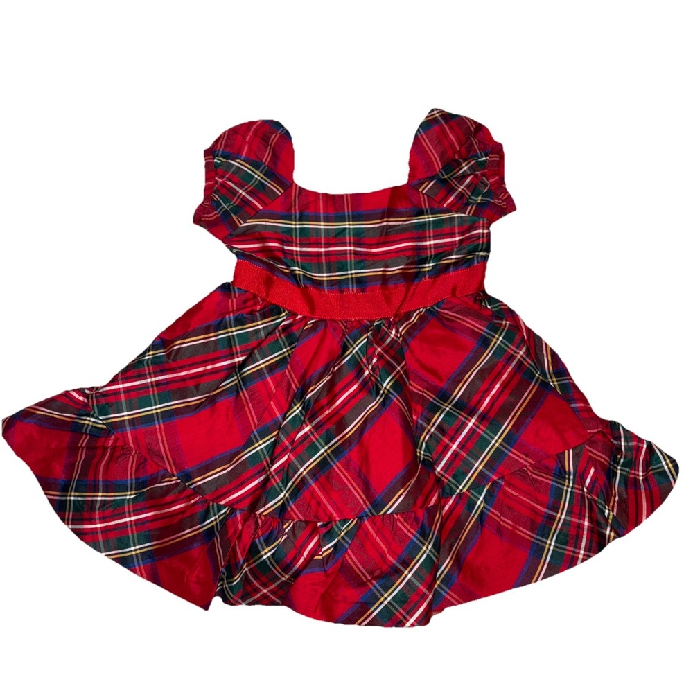 NWT Janie and Jack 100% Silk Red‎ Plaid Tartan Holliday Dress W/ Bloomers 6-12mo